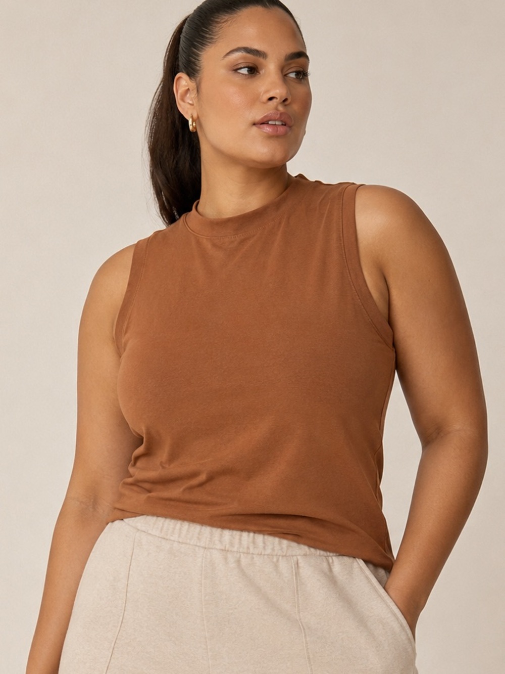 SKIMS Cotton Jersey Mock Neck Tank Brown Size 2X